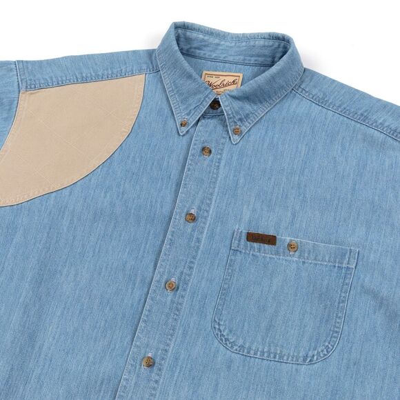 VTG Woolrich Shirt Men XL Blue Padded Shoulder Bird Hunting Tag Embroidered‎ - Picture 1 of 11